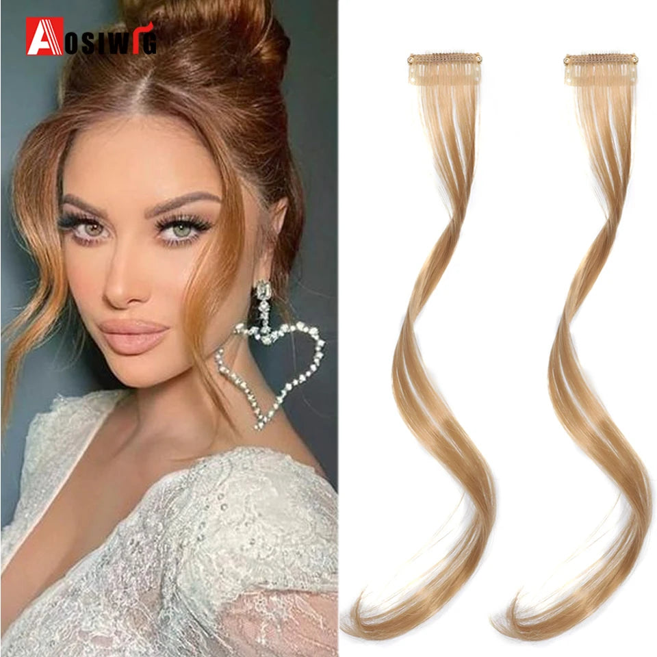 2PC Synthesis Bangs Wig Hair Extensions Curly Clip-on Hair Front Side Long Wavy Blone  Bangs With Clip Invisible Fringe Fake Hai