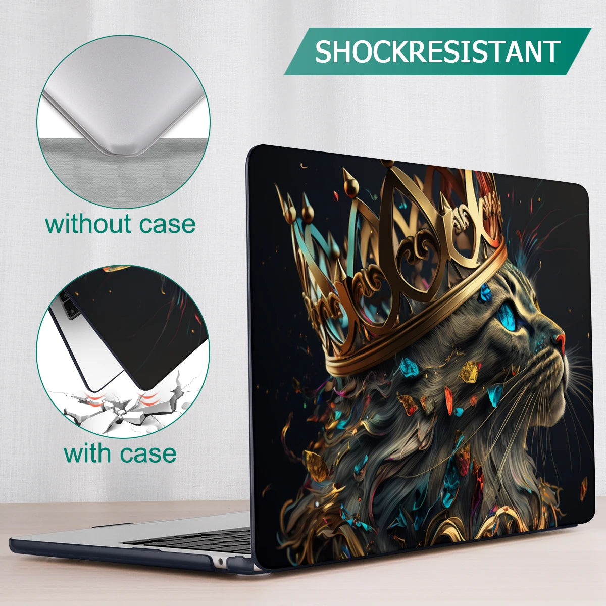 The Crown Cat Hard print case for MacBook 2025 M4 Air Pro 13 14 16 M2 2022 2023 A2681 A2779 A2780 Retina A1502 A2337 M1 A2289