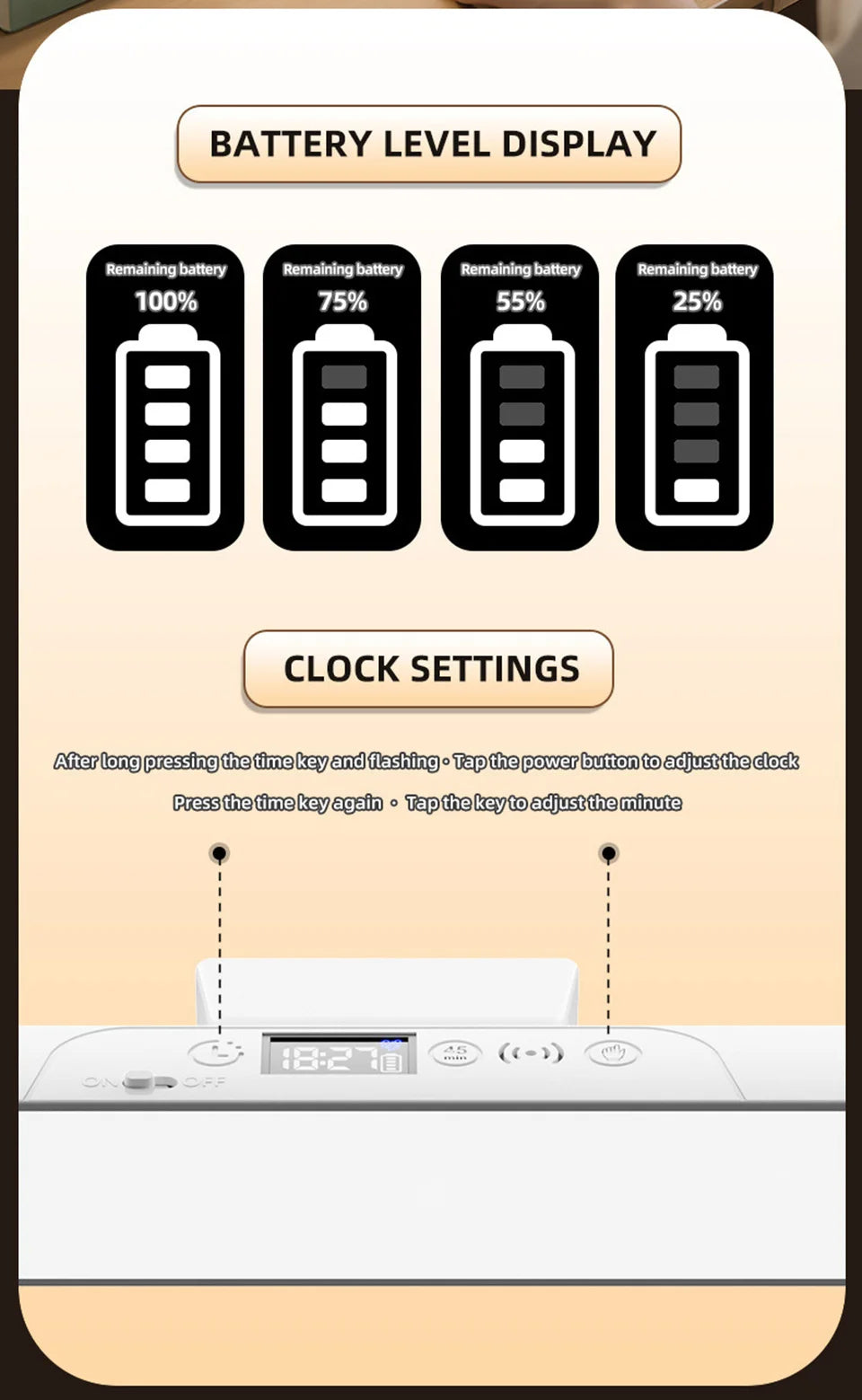 Eye-care Magnetic Desk Lamp USB Rechargeable LED Night Light Battery Status & Time Display Reading Light Table Lamp for Kitchen