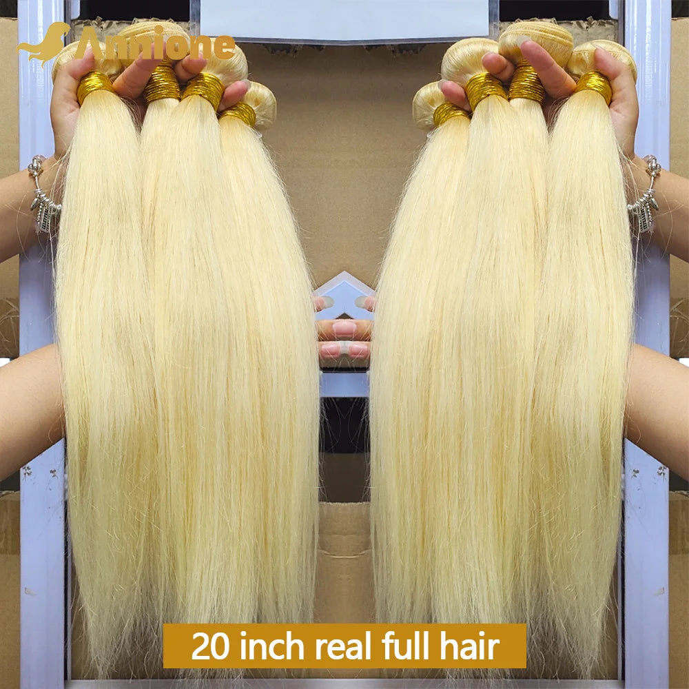 Annione 613 Human Hair Bundles 12A Straight Human Hair Bundles Raw Human Hair 100% Blonde 3/4 Bundles Hair Extensions For Women