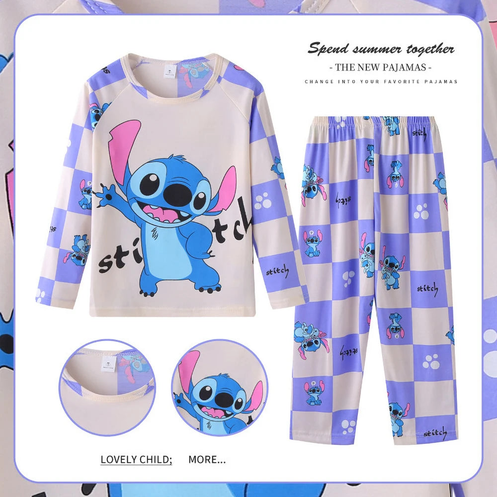Kids Stitch Pajamas 2pcs/set for Boys Girls Home Wear Kids Casual Sleepwear Long Sleeve Pajamas Bottoms Suit Cute Gifts