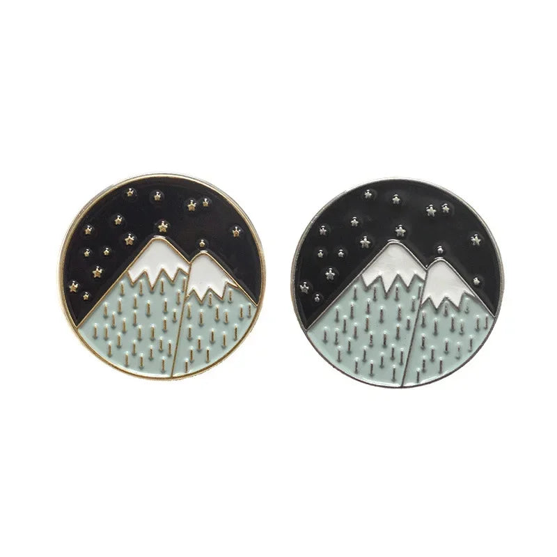 Personality Mountain Moon Sea Brooch Buckle Golden Metal Badge Bag Clothes Lapel Brooches For Women Men Kids Gifts