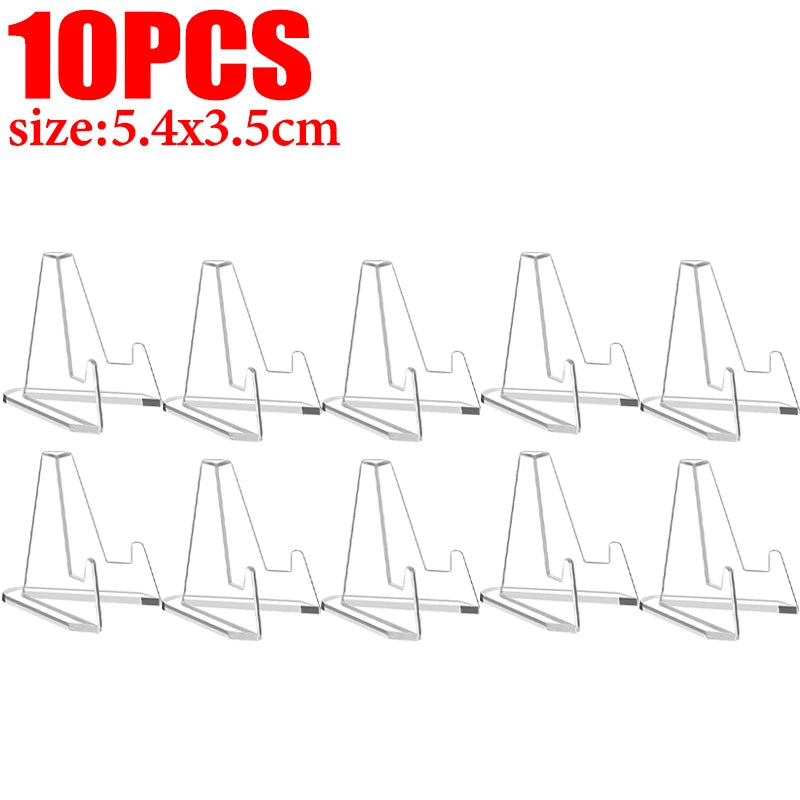 1/50x Clear Acrylic Card Display Stands for Business Card Medals Coins Pictures Desk Organizer Home Office Decor Triangle Holder