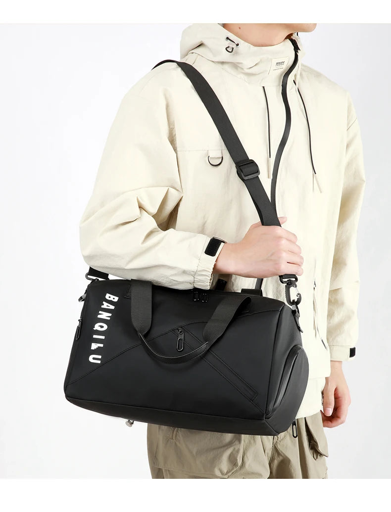 Unisex Large Capacity Handbag Crossbody Shoulder Bag Water-resistant, Gym Bag, Travel Bag for Men, Also Fits on Luggage Trolley