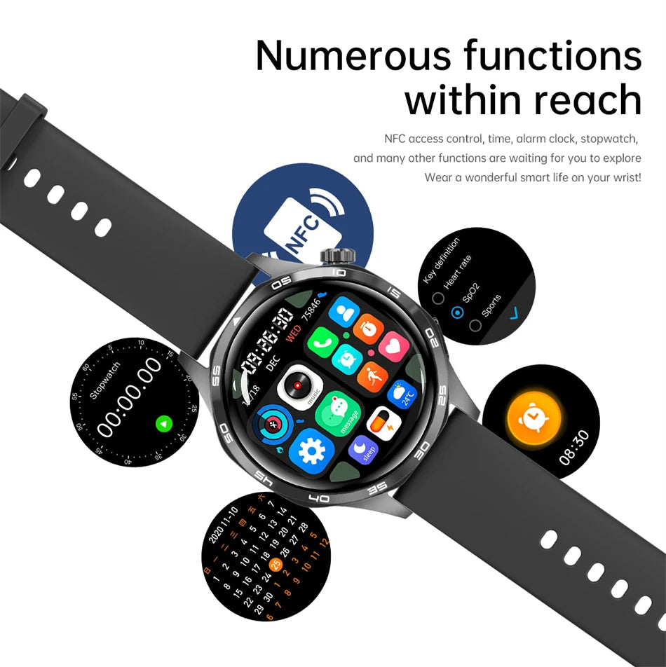 2025 New Mens Smart Watch 360 * 360 Bluetooth Call Smartwatch AMOLED Screen GPS Smart Watches NFC Waterproof Smart Watch for Men
