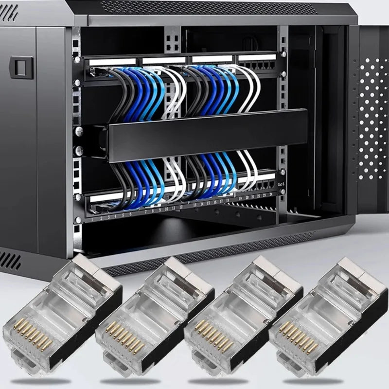RJ45 Connectors Pass Through CAT6 CAT5 Shielded Crystal Head Gold Plated 8P8C Ethernet Modular Plugs Cable Crimp Connectors