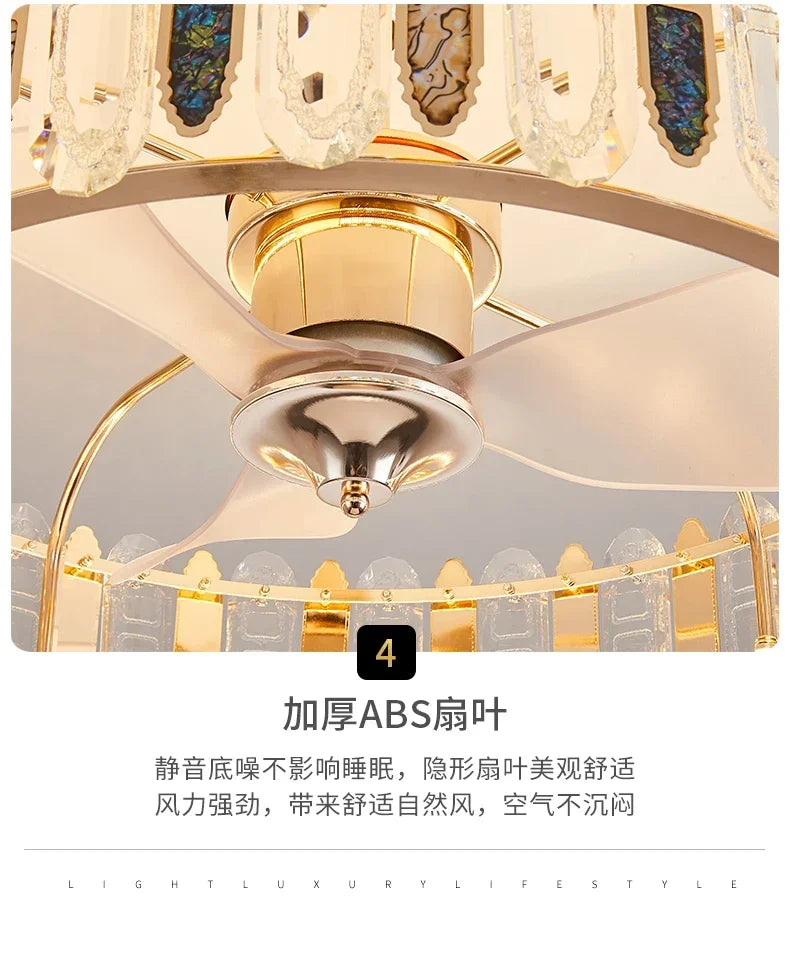 Crystal Ceiling Fan Lamp Modern Living Room Dining Room Remote Integrated Ceiling Fan Light Home Bedroom Study Silent Fan Lights
