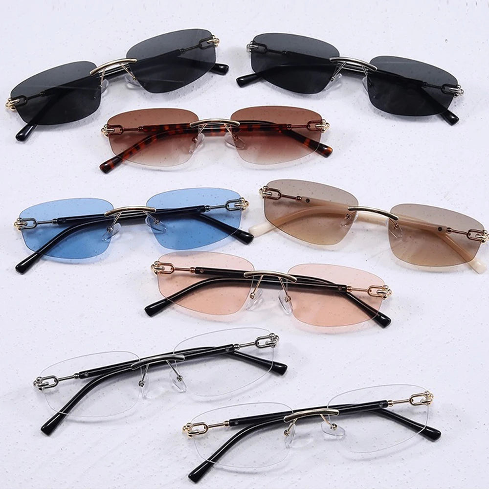 cutting rimless square sunglasses for women new fashion brand beige gradient sun glasses ladies alloy elegant shades driving