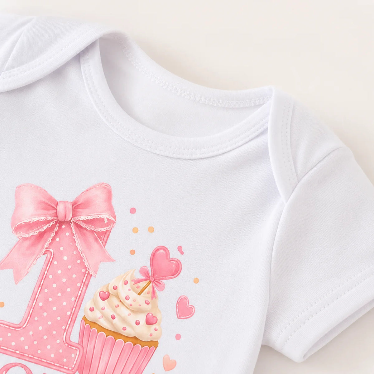 Baby Girl 1st Birthday Outfit One Sweet Girl Cupcake Print Short Sleeve Bodysuit Pink Lace Tutu Skirt 2Pcs Cake Smash Photo Shoo