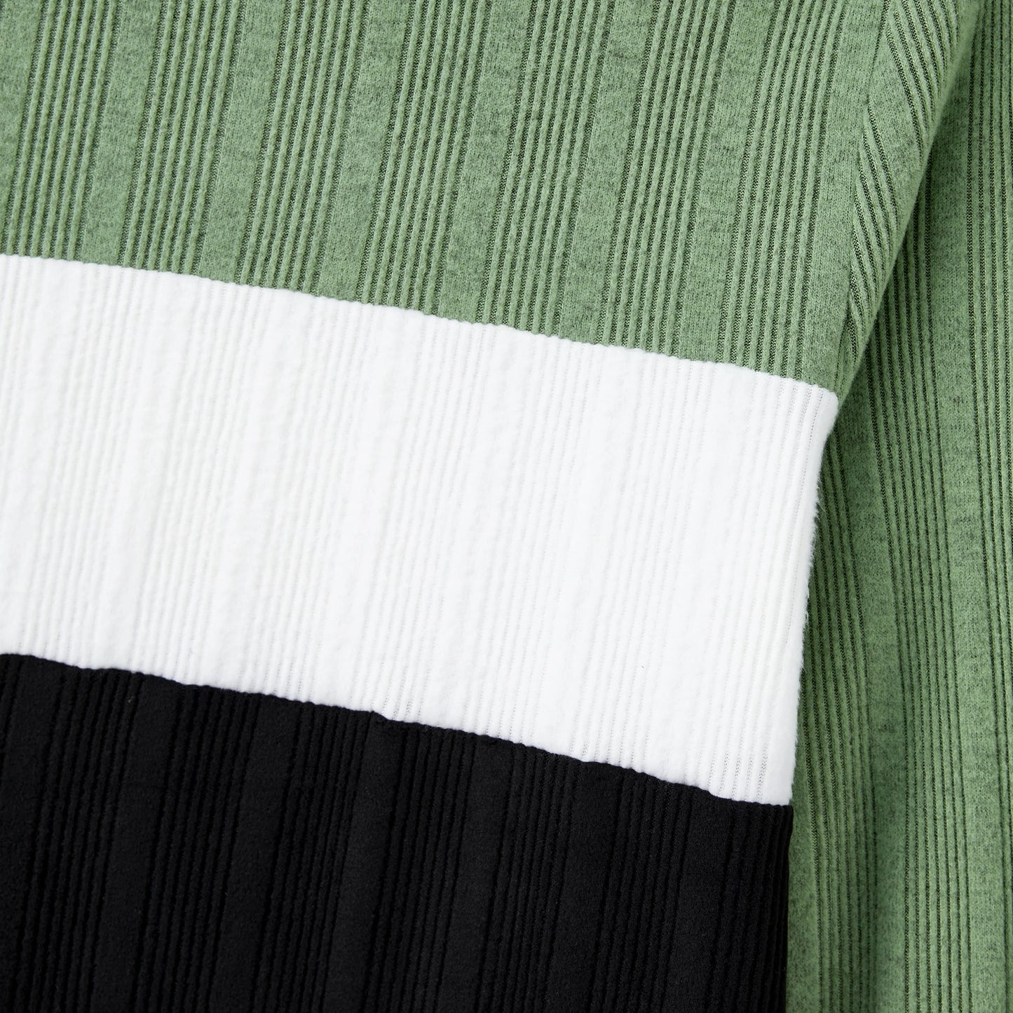 PatPat Family Matching Sets Green Color Block Long Sleeves Ribbed Tops/Dress/Romper