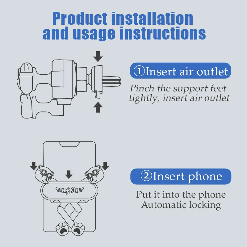 Cartoon car phone holder vent mount strong gravity clip cell air conditioner outlet stand mobile assecories support rack bracket