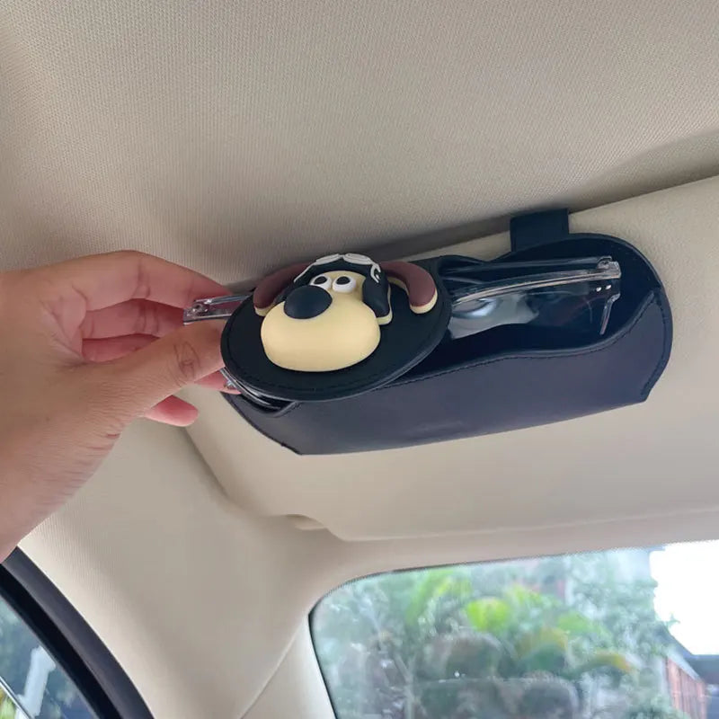 Cartoon Dog Car Sunglasses Holder - Easy Access, Scratch-Free & Stylish Organizer for Women Glasses Case  Car Accessories