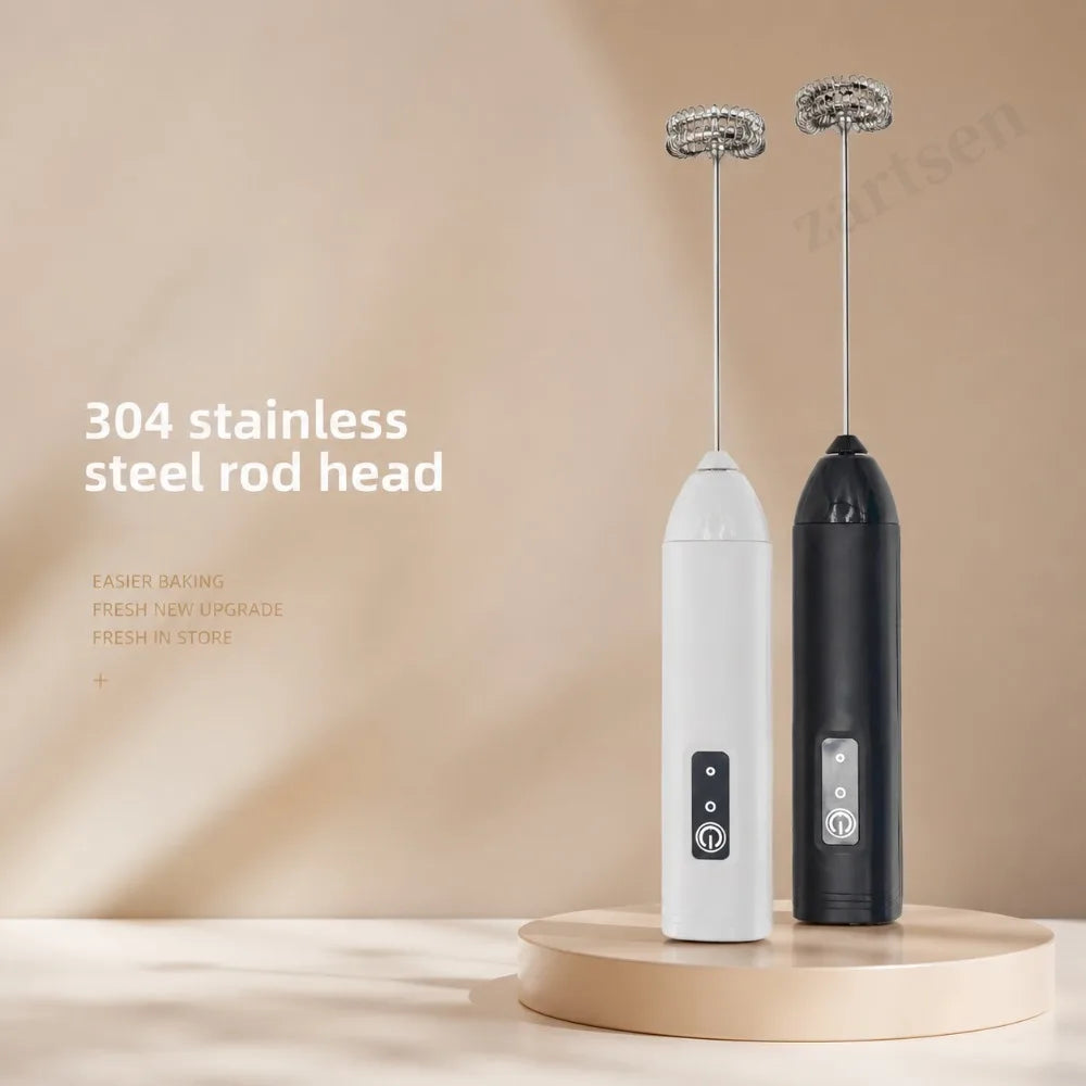 Electric Coffee Frother 2 In 1 Rechargeable Type-C Blender Stainless Steel 3 Speeds Milk Mixer Egg Beater Handheld Foam Maker
