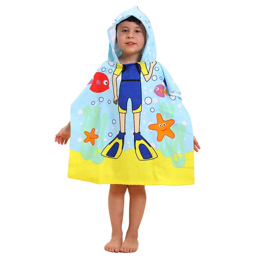 Children Bathing Stuff Kids Hooded Cape Towel Boy Shark Bathrobe Baby Dinosaur Bath Towel Girls Unicorn Beach Towel Wrap Blanket