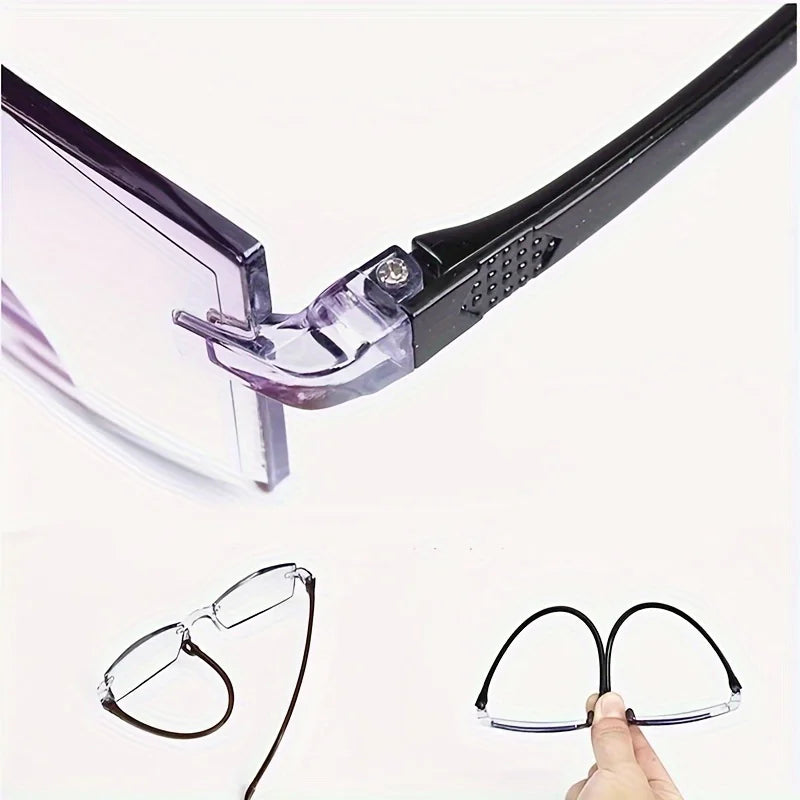 Intelligent Zoom Reading Glasses Women Men Rimless Anti Blue Light Bifocal Presbyopia Glasses for Near and Far Viewing