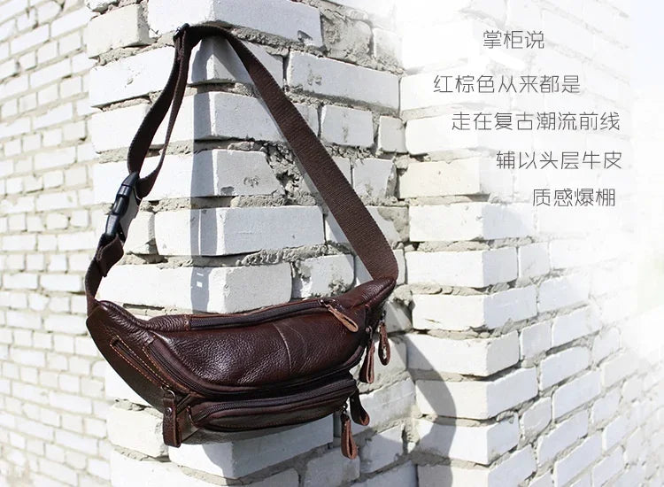 Genuine Cowhide Leather Waist Bag Men Funny Pack Belt bag Phone Pouch Multiple Pockets Hiking Running And Cycling fanny pack 가방
