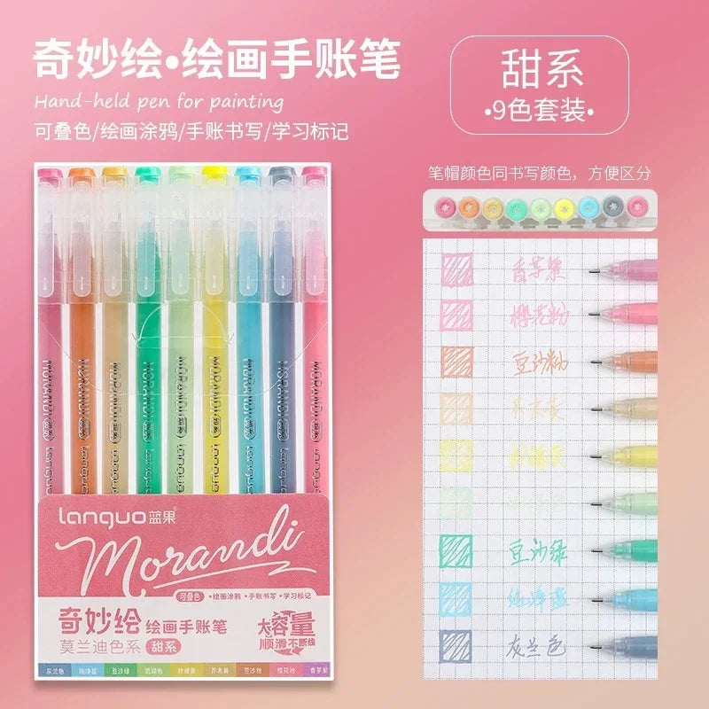 Languo 198/6 PCS Morandi Gel Pen Student Diary Scrapbook Painting DIY Gel Pen Set Coloring Book Drawing Pen School Supplies