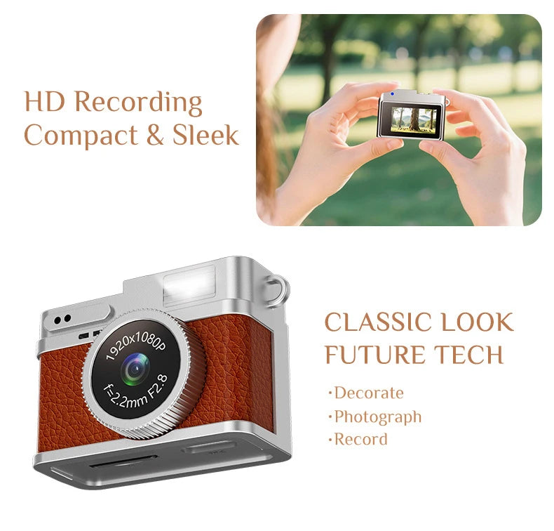 Pocket-Sized Retro Digital Camera, 1080P Mini Vlog Cam with Screen, Portable Camcorder for Kids, Teens, Travel, Sports & Gift