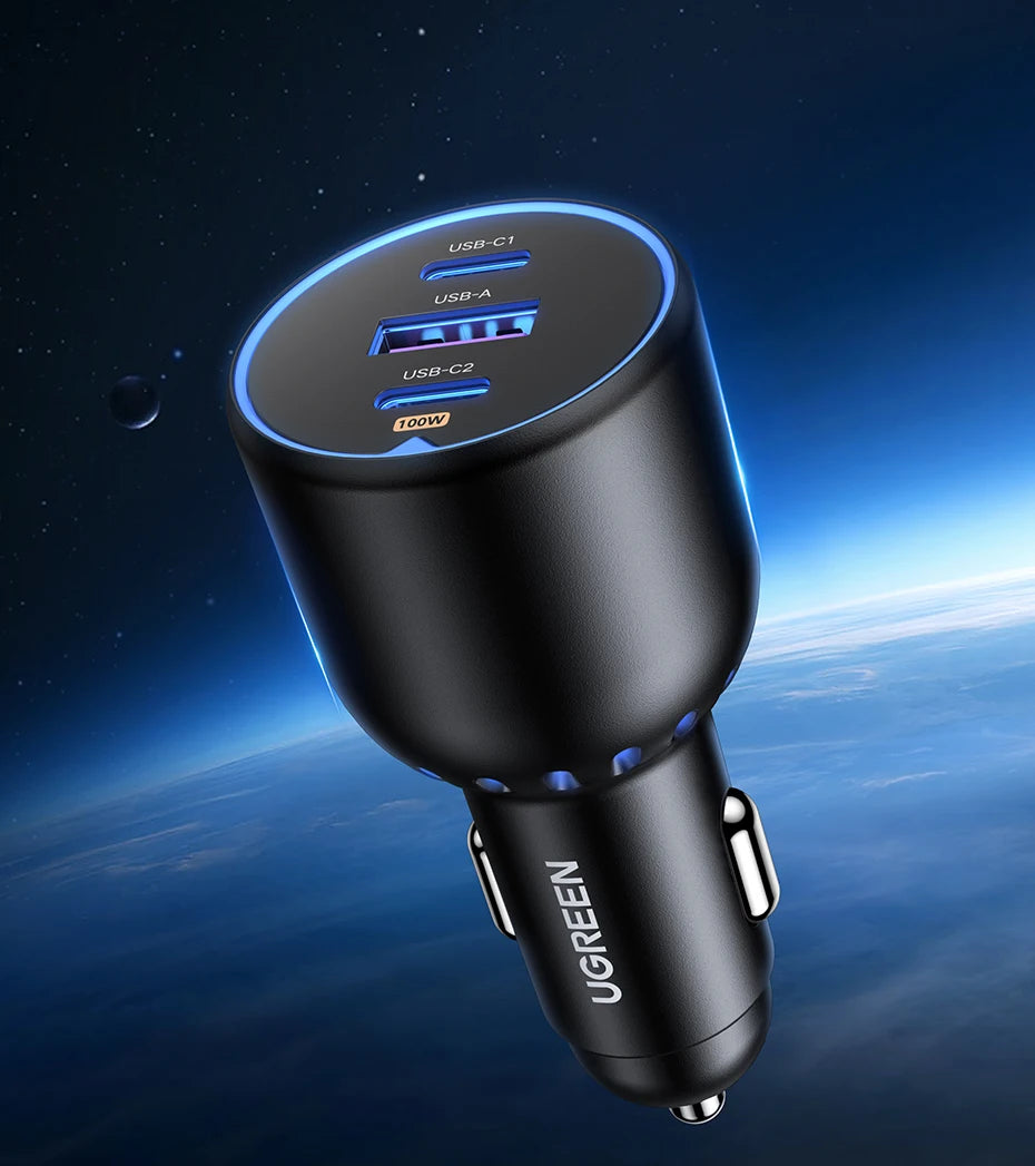 UGREEN 130W Car Charger Quick Charging PD3.0 Fast USB Type C Car Phone Charge For iPhone 14 13 Pro Max Laptops Tabet
