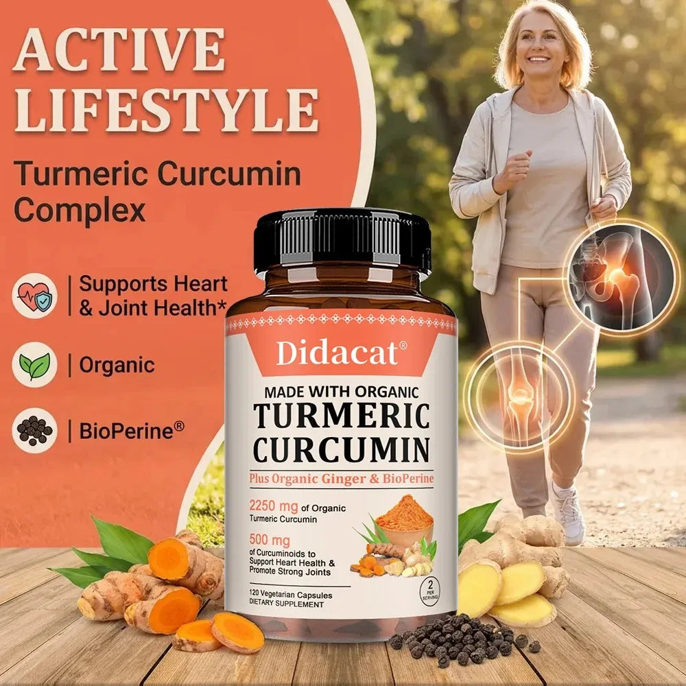 Turmeric Curcumin Capsules - with Black Pepper, Supports Joints, Digestion, Immune Health, Improves Mobility