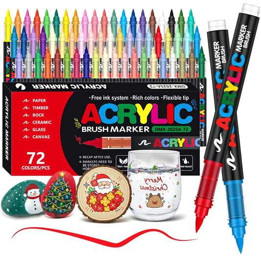 72 Colors Acrylic Paint Pens Markers Set Premium Acrylic Paint Markers Fine Tip and Brush Tip Art Painting Supplies DIY Crafts
