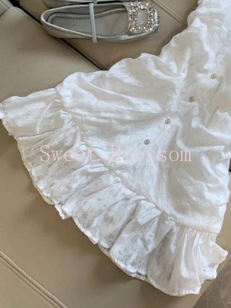 White Sweet Slim Lace Fairy Dress Women French Elegant Sexy Style Summer Dresses New Design Fashion Single-breasted Clothes 2025