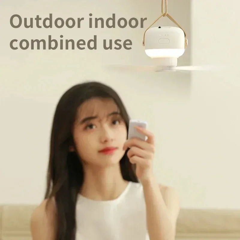 Portable Ceiling Fans 7200mAh Outdoor Camping Fan Tent Canopy Ceiling Fan Rechargeable Electric Fan Remote Control LED Lighting