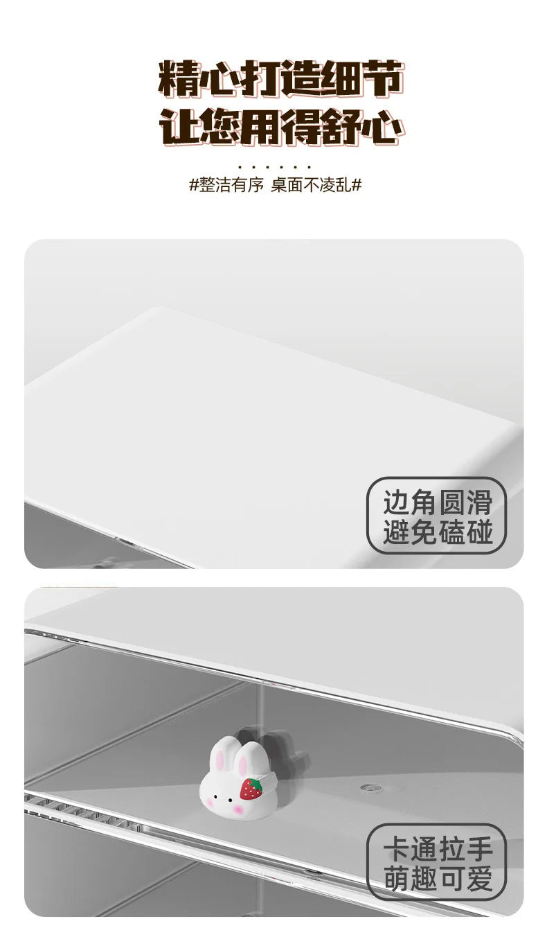 2-layer Cartoon Creative Pen Holder Storage Box Office Desktop Rabbit Makeup Organizer Children's Girls Student Desk Organizer