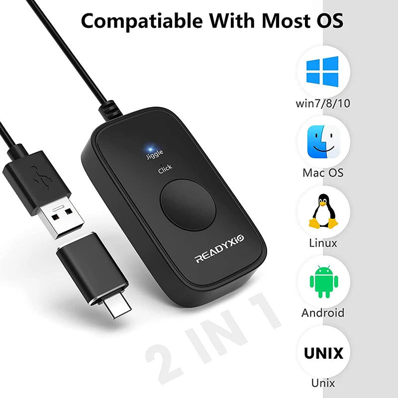 2 in 1 USB Mouse Jiggler Undetectable Mouse Mover Automatic Computer Mouse Mover Jiggler Keeps Computer Awake Simulate Mouse