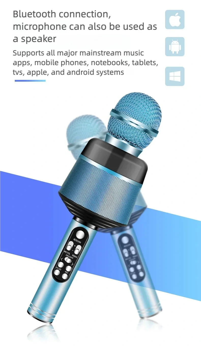Karaoke Microphone for Kids & Adults - Bluetooth Microphones Singing Mic with Disco Lights, Echo Effect, Built-in Speaker