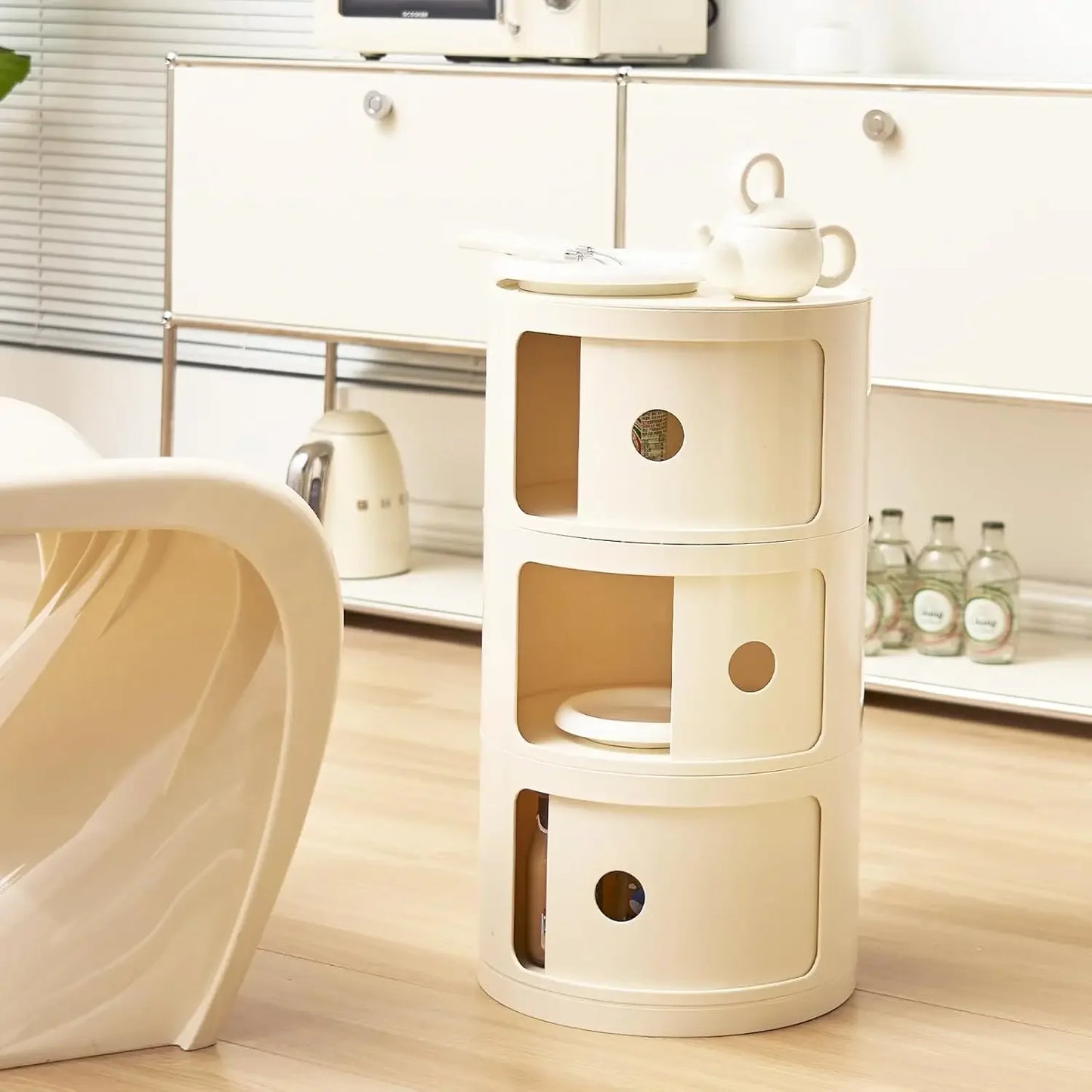 Round Nightstand with 3 Drawers, Modern Style Side Table, Multifunctional End Table Storage Cabinet for Living Room, Bedroom