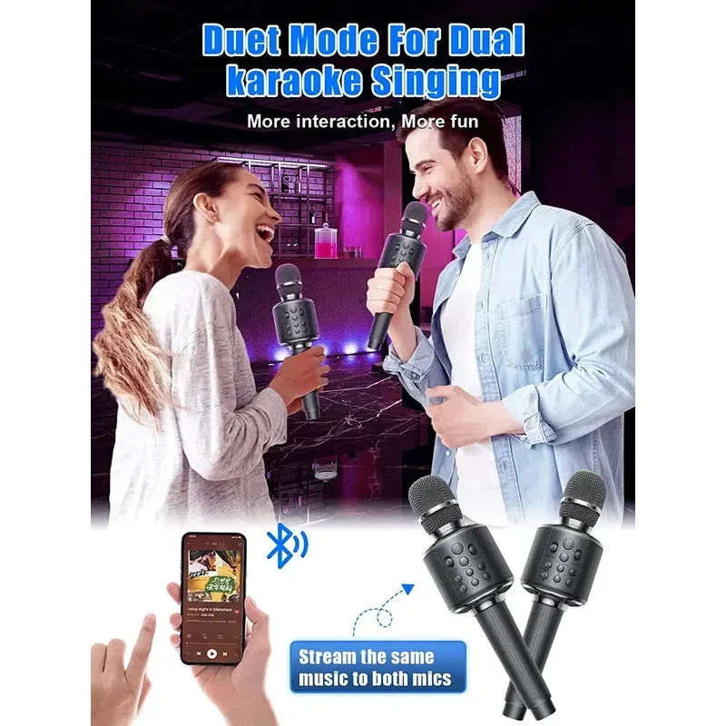 Karaoke Microphone Bluetooth Wireless Mic Portable Singing Machine with Duet Sing/Record/Play/Reverb Adult/Kid Gift for Home KTV