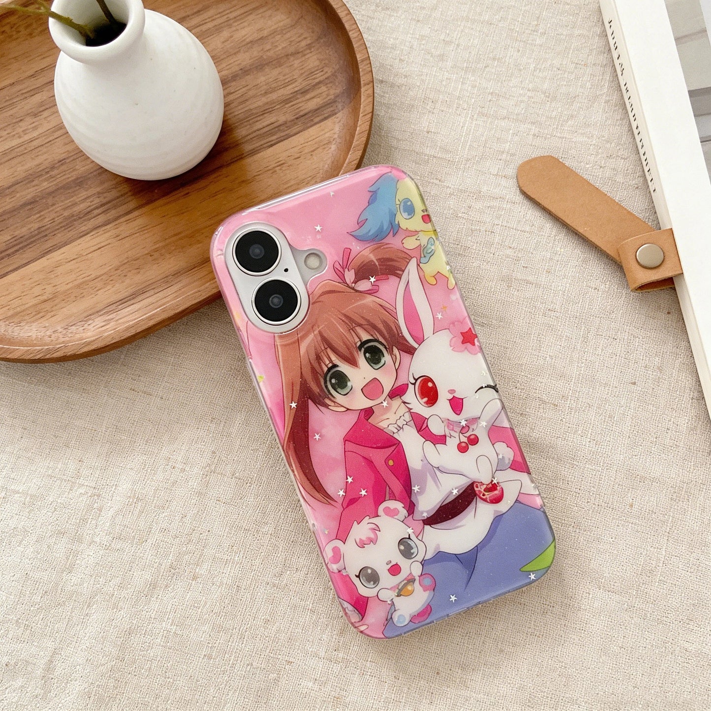 Japan Cartoon Rabbit Phone Case for iPhone 17 16e 16 15 14 13 12 11 Pro Max X Xs XR XSMax 8 7 6 Air Plus Feather Texture Cover