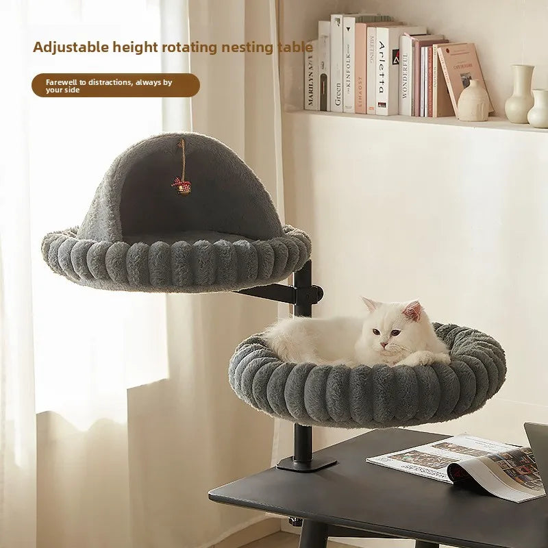 Desktop Cat Winter Bed Round Indoor Cats Comfortable Soft Desk Nest Pet Bed for Kitten Adjustable Height Cat Climbing Frame