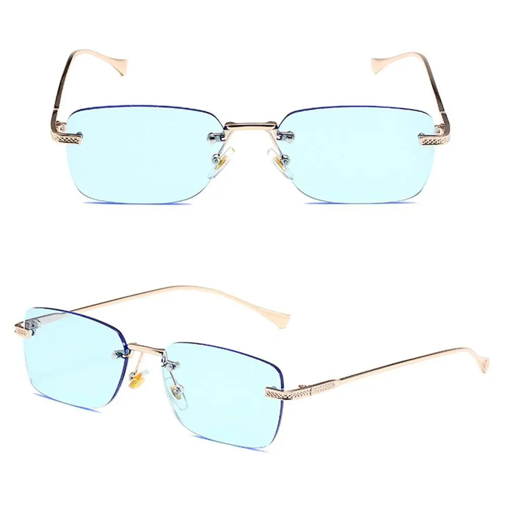 Rimless Square Sunglasses for Women Ins Style Small Rectangle Punk Sun Glasses UV400 Protection Street Shoot Eyewear for Women