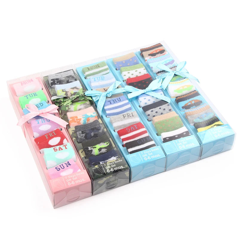 7 Pairs Set for Baby Socks Soft Cotton Cute Animal Smile Face Spring and Autumn for 0-6 Months Toddler Boys and Girls W0040W0052