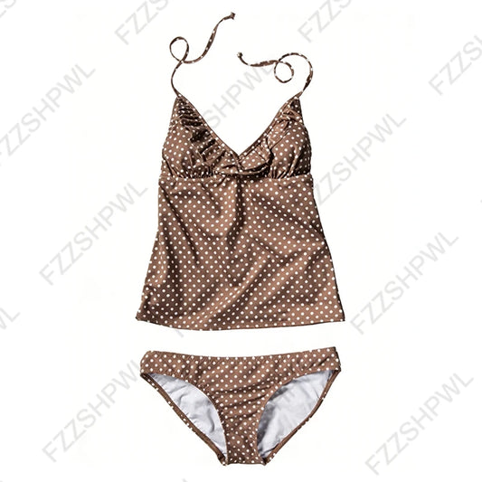 Y2K Harajuku Women's Bikini Set Sexy Slim Fit Polka Dot Print Halter Neck Swimsuit Chic Trendy Fashion Female 2-Piece Beachwear