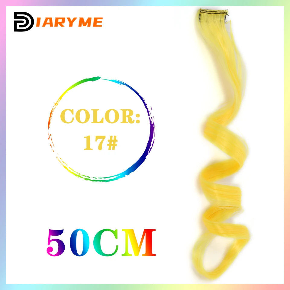 Colorful Hair Extensions Curly One Clip in Synthetic Long Hairpiece For Girls Women Kid Multi-colors Party Highlights Wig Piece