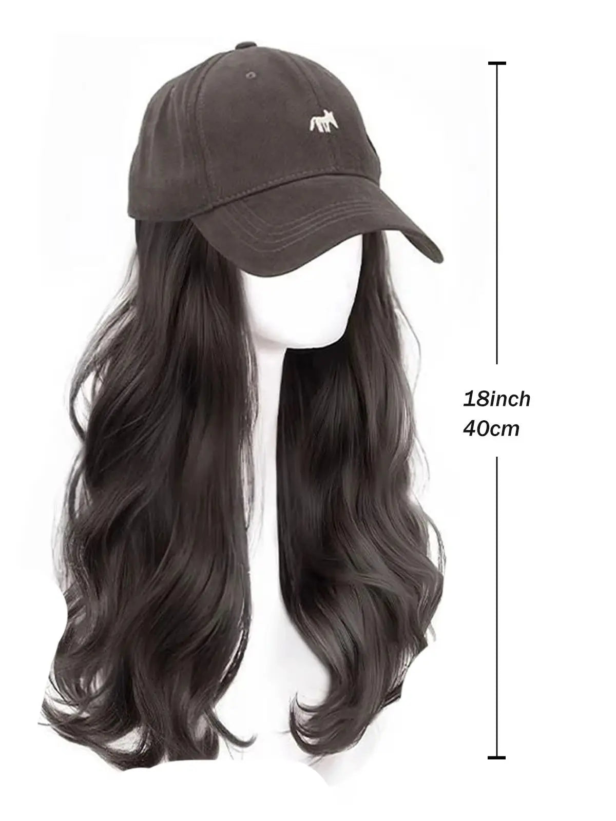 Baseball Cap Wig Natural Wave Hair Extensions With Hat Heat Resistant Synthetic Hair Adjustable Wig Dark Grey Wigs for Women