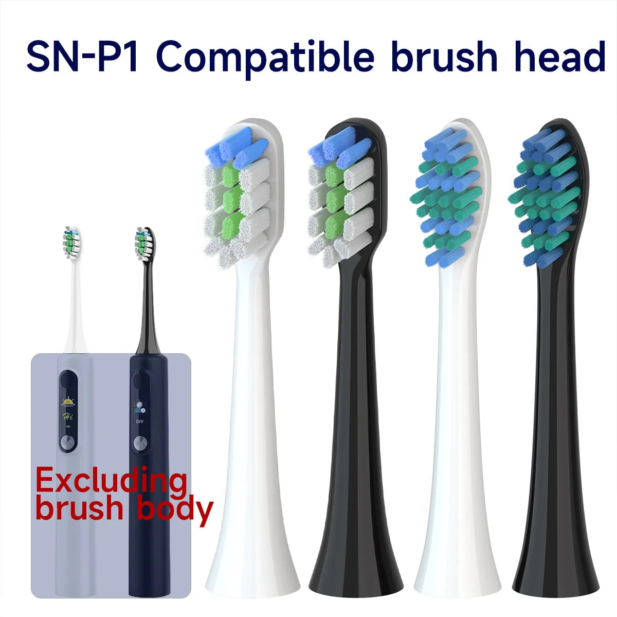 SNP1 electric toothbrush replacement brush head, SN-P1 bright white brush head