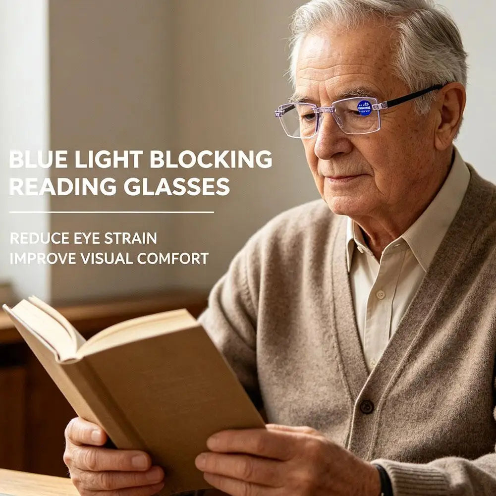 Intelligent Anti-blue Light Reading Glasses Frameless Ultralight Square Frame Cutting Edge Presbyopic Glasses For Men and Women