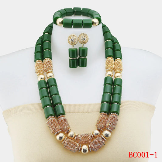 Latest Design Resin Beads Indian Wedding African Bridal Jewelry Set Women Green Coral Beads Necklace Set