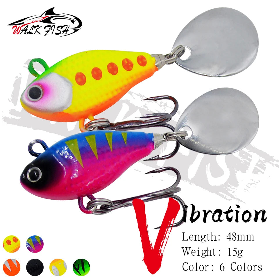 WALK FISH New 15g Metal Vib Rotating Spoon Wobbles Vibration Fishing Lures for Pike Bass Winter Jigs Pesca Fishing Tackle