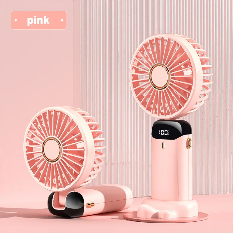 Portable Handheld Mini Fan Foldable Neck Hanging Fans 1800mAh 5 Speed USB Rechargeable Fan with Phone Stand and Display Screen