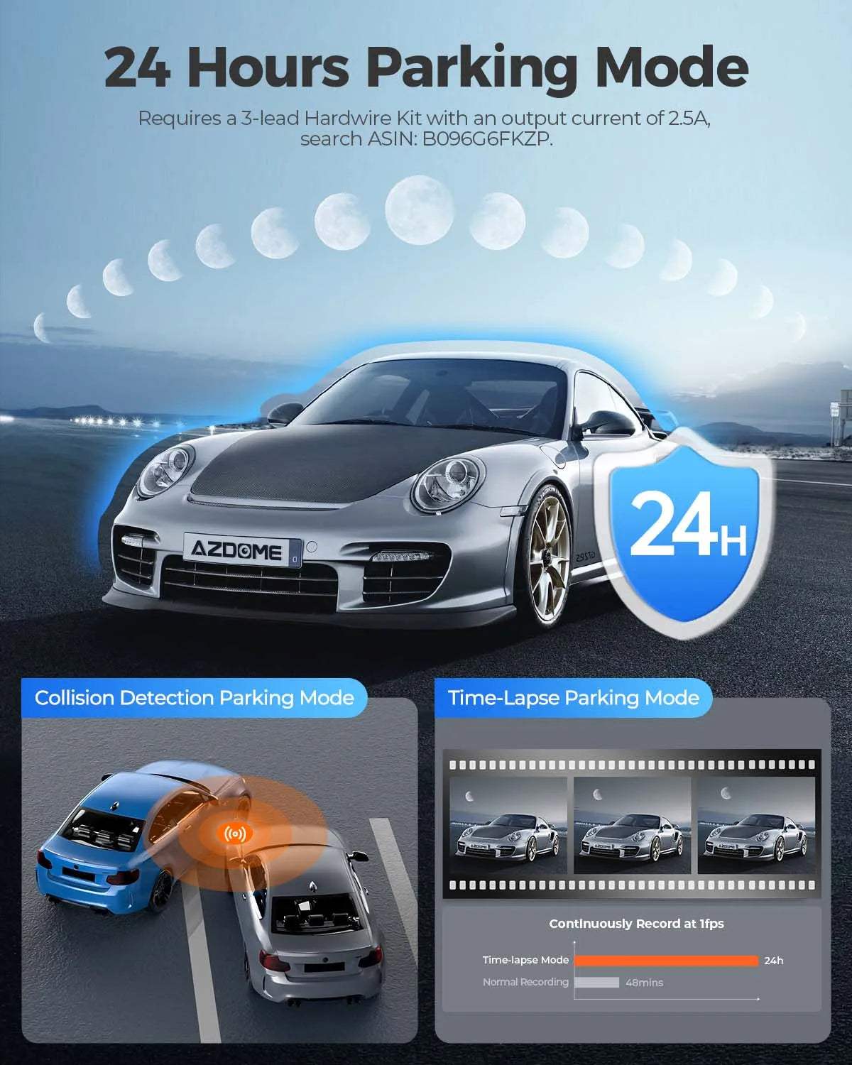 AZDOME M550 Pro Dash Cam 4K+1080P Built-in GPS 5G WiFi 3.19" IPS Screen Camera for Cars IR Night Vision 24H Parking Mode