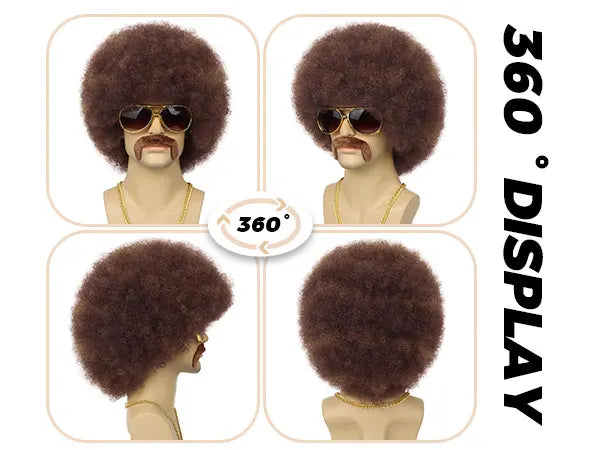 Synthetic 70S 80S Men’s Afro Wig for Disco Party Hippie Extensionsro Curly Retro Disco Rocker Wigs for Costume Halloween Cosplay