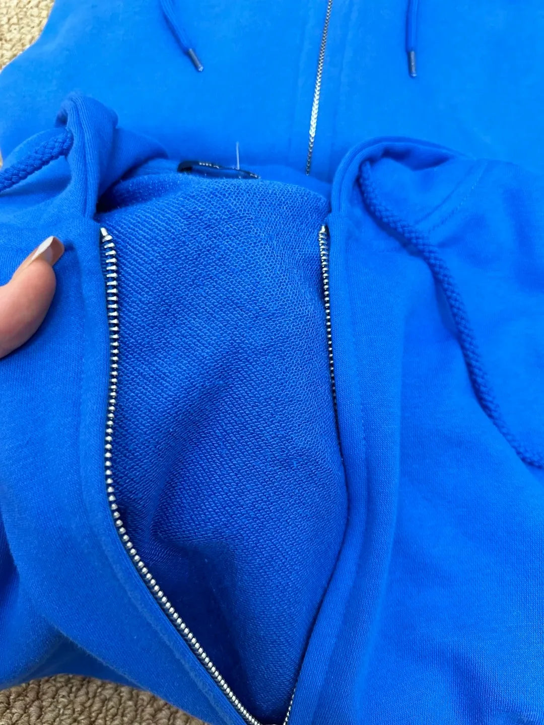 Blue Long Sleeve Zip-up Hoodies Women Autumn Pocket Drawstring Hooded Sweatshirts Preppy Style American Vintage Zipper Outerwear