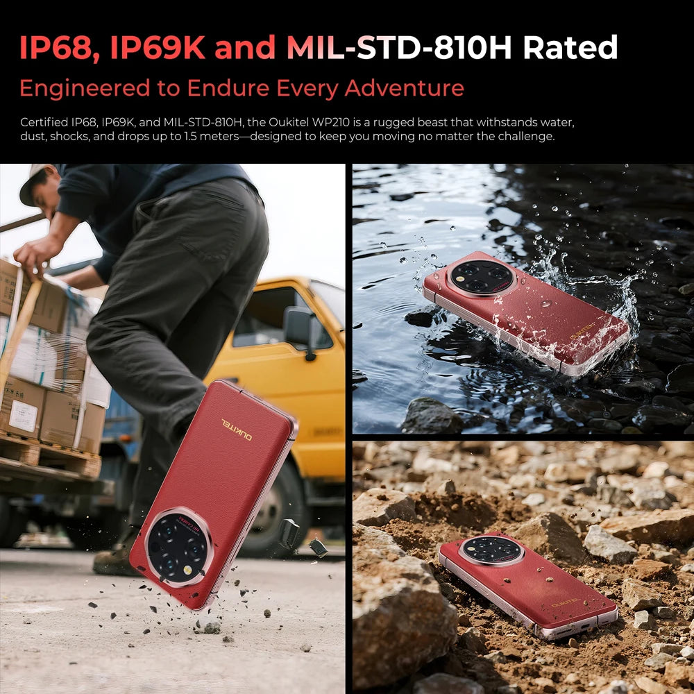 OUKITEL WP210 5G Rugged  Phone MTK 8200 6.7 Inch FHD+ 12GB RAM 512GB ROM Mobile Phone 8800mAh 108MP Android15 45W Cellphone NFC