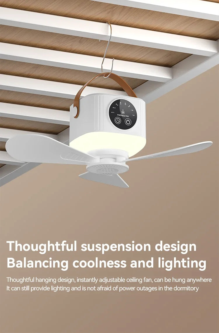 7200mAh Remote Control Timing USB Ceiling Fan 4 Gears Detachable Blade Portable Silent Cooling Outdoor Tripod Tent Camping Fan