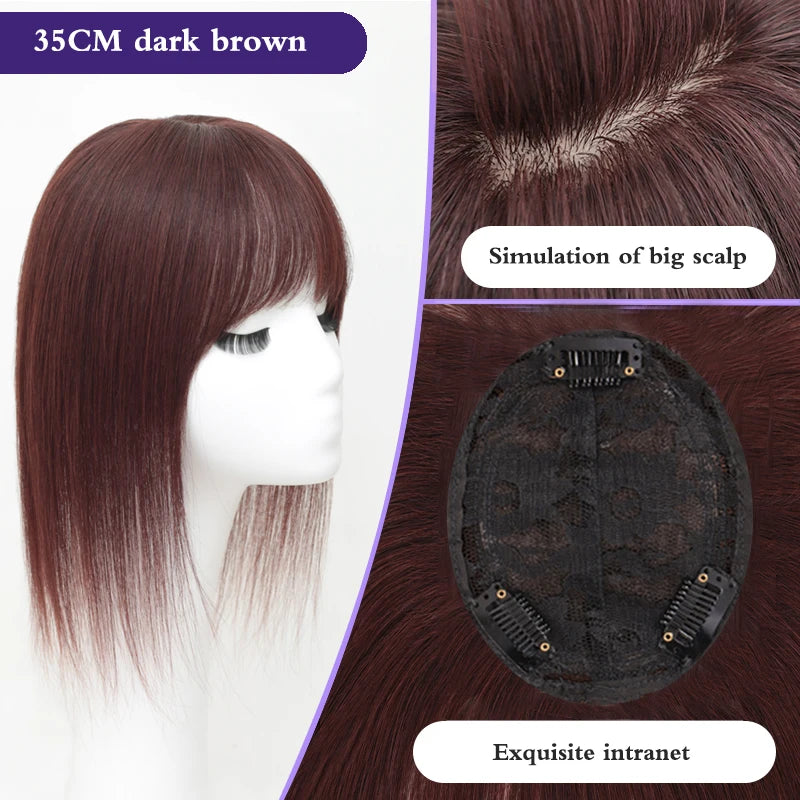 Synthetic Topper Hair Piece  Extension Wigs For Women Clip-on Natural Clip In Straight Wig With Bangs Black High Quality